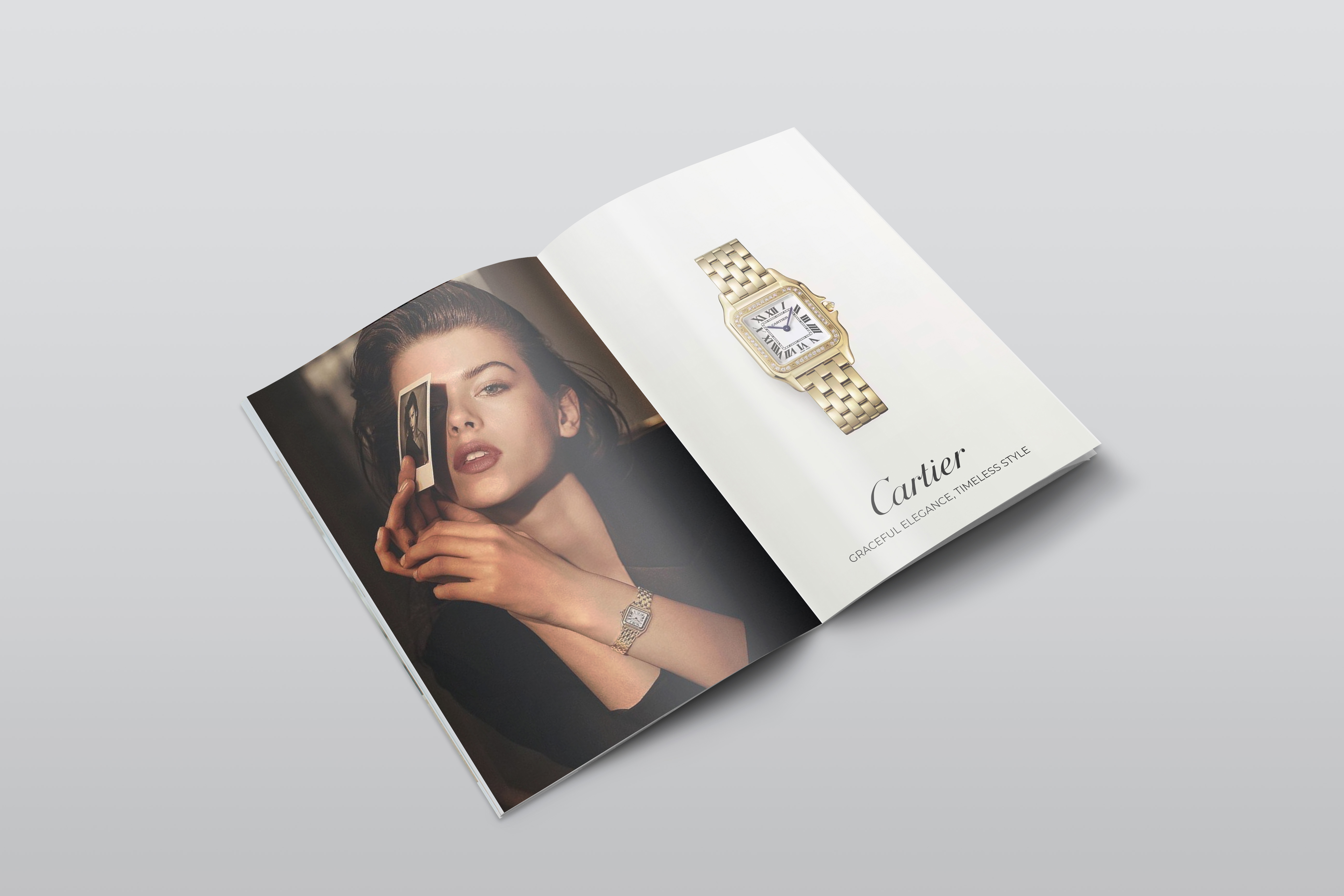 open magazine page on a advertisement of a cartier